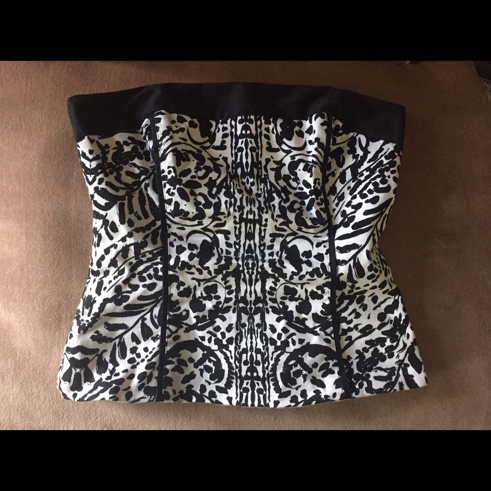 White House Black Market Black & White Strapless Bustier Camisole